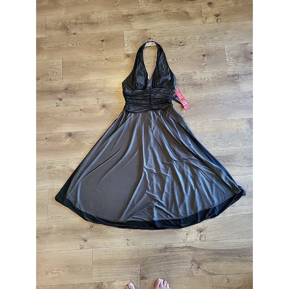 Connected Vintage Halter Dress Midi Black Sheer Goth Vamp Marilyn Monroe Size 14